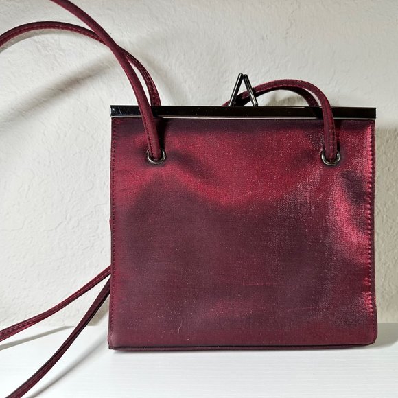 Lord & Taylor Burgundy Opalescent Satin Shoulder Bag EUC - Picture 1 of 6